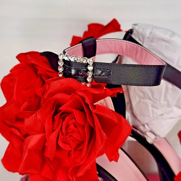 SUGAR THRILLZ by Dolls Kill TWO TO TANGO Red Flower Platform Heels SZ9 - Picture 7 of 9